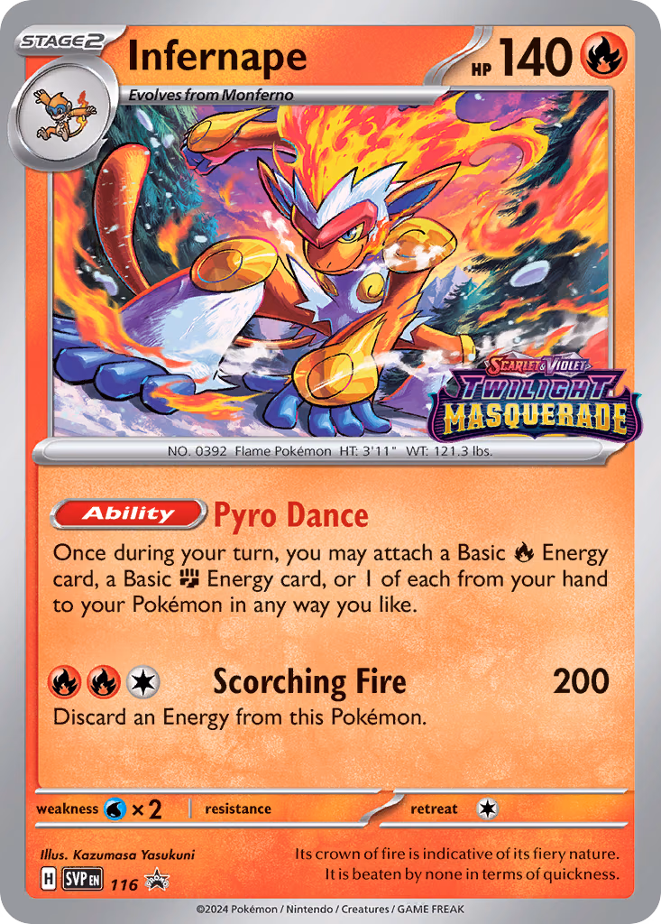 Infernape Pokemon card (116, Scarlet & Violet Black Star Promos)