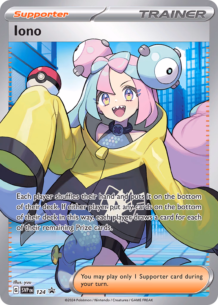 Iono Pokemon card (124, Scarlet & Violet Black Star Promos)