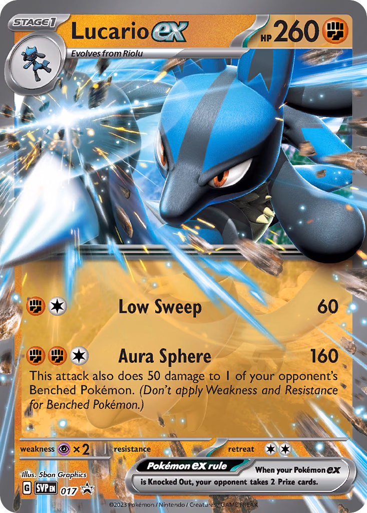 Lucario ex Pokemon card (017, Scarlet & Violet Black Star Promos)
