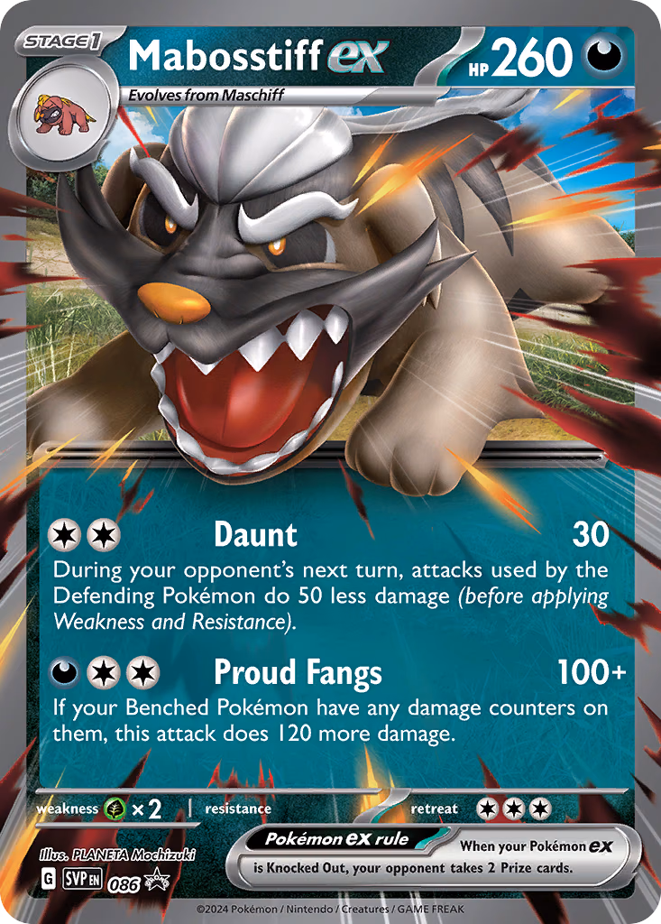 Mabosstiff ex Pokemon card (086, Scarlet & Violet Black Star Promos)