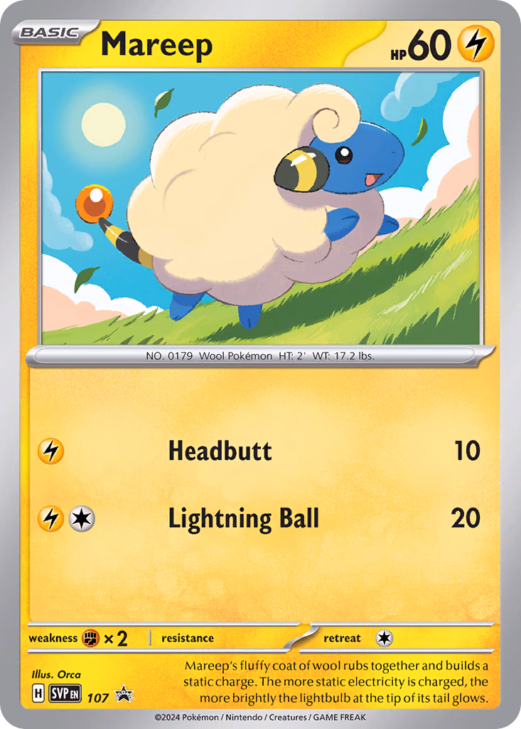 Mareep Pokemon card (107, Scarlet & Violet Black Star Promos)