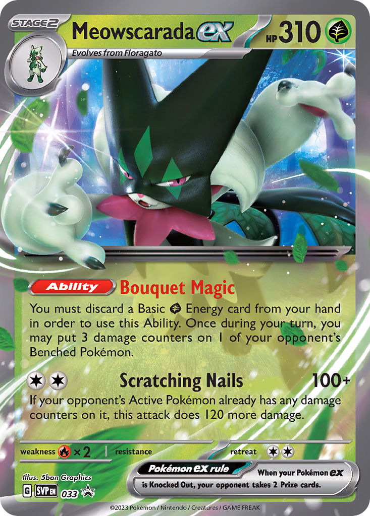 Meowscarada ex Pokemon card (033, Scarlet & Violet Black Star Promos)