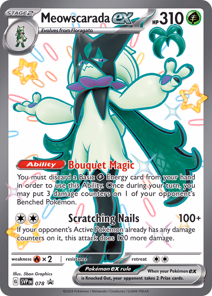 Meowscarada ex Pokemon card (078, Scarlet & Violet Black Star Promos)