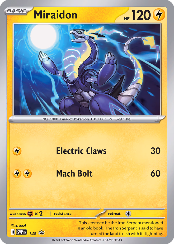 Miraidon Pokemon card (148, Scarlet & Violet Black Star Promos)