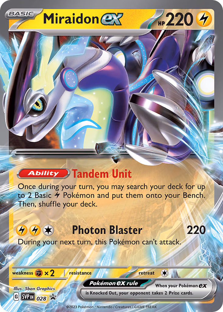 Miraidon ex Pokemon card (028, Scarlet & Violet Black Star Promos)