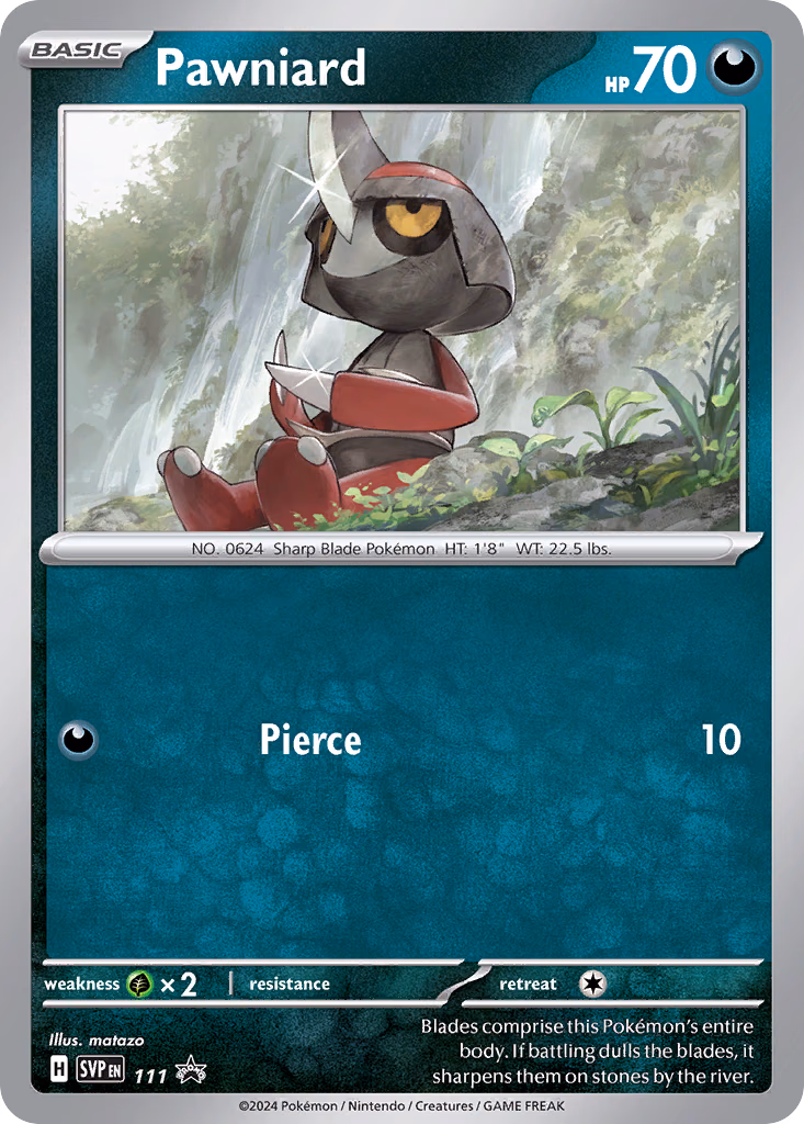 Pawniard Pokemon card (111, Scarlet & Violet Black Star Promos)