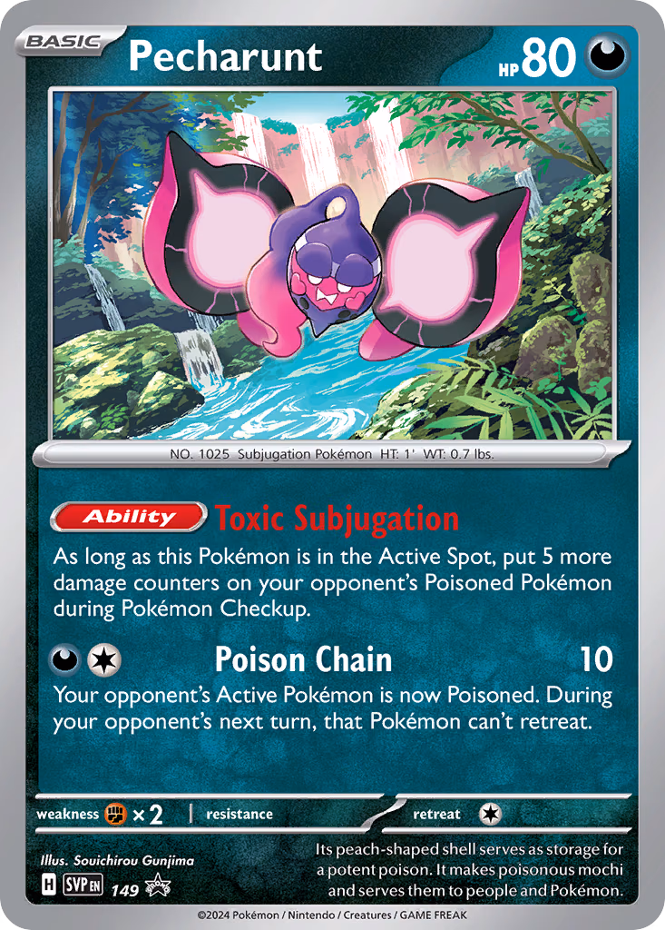 Pecharunt Pokemon card (149, Scarlet & Violet Black Star Promos)