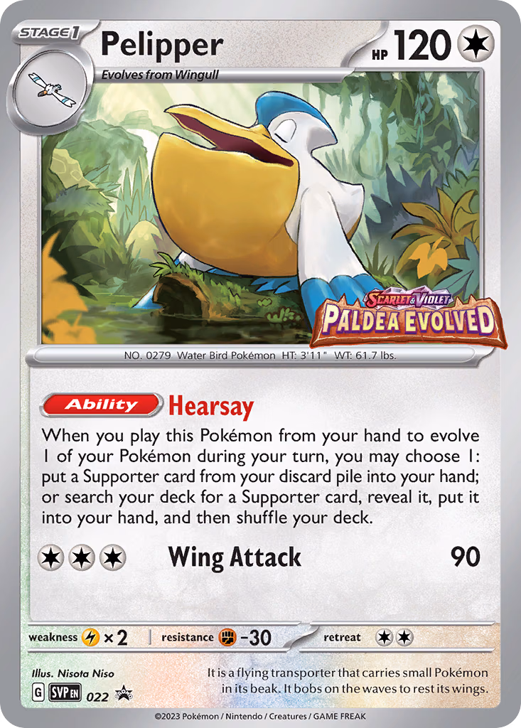 Pelipper Pokemon card (022, Scarlet & Violet Black Star Promos)