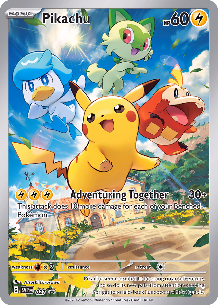 Pikachu Pokemon card (027, Scarlet & Violet Black Star Promos)