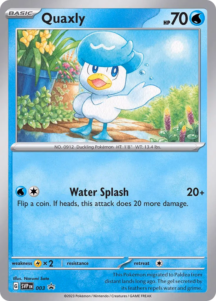 Quaxly Pokemon card (003, Scarlet & Violet Black Star Promos)