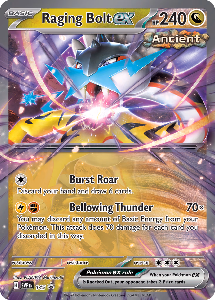 Raging Bolt ex Pokemon card (145, Scarlet & Violet Black Star Promos)