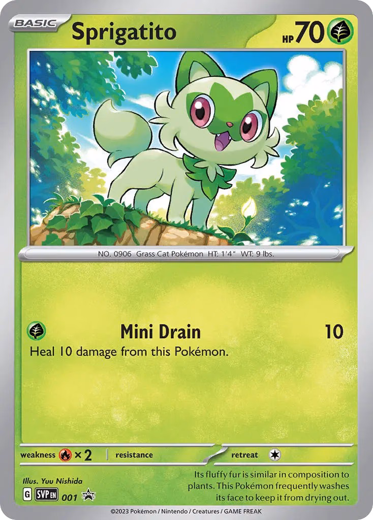 Sprigatito Pokemon card (001, Scarlet & Violet Black Star Promos)