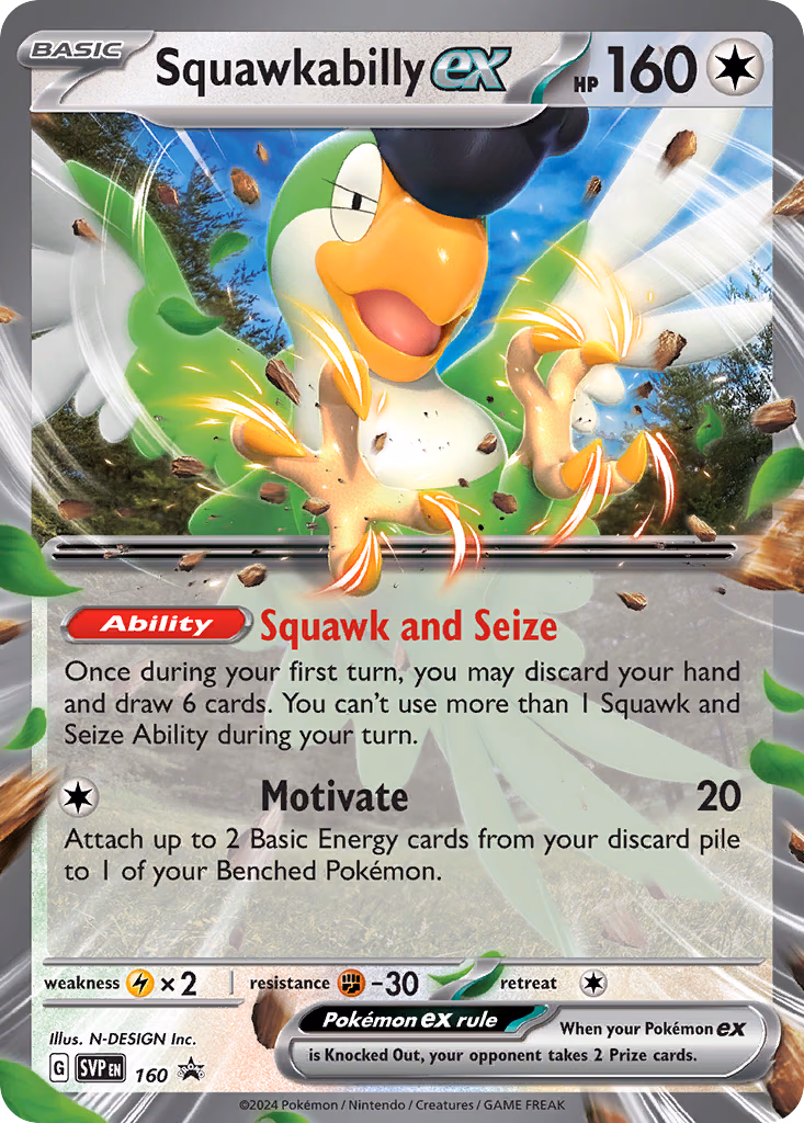 Squawkabilly ex Pokemon card (160, Scarlet & Violet Black Star Promos)