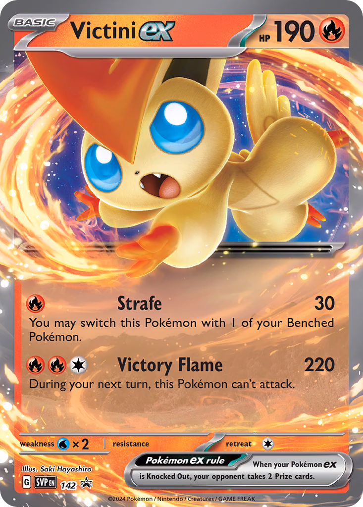 Victini ex Pokemon card (142, Scarlet & Violet Black Star Promos)