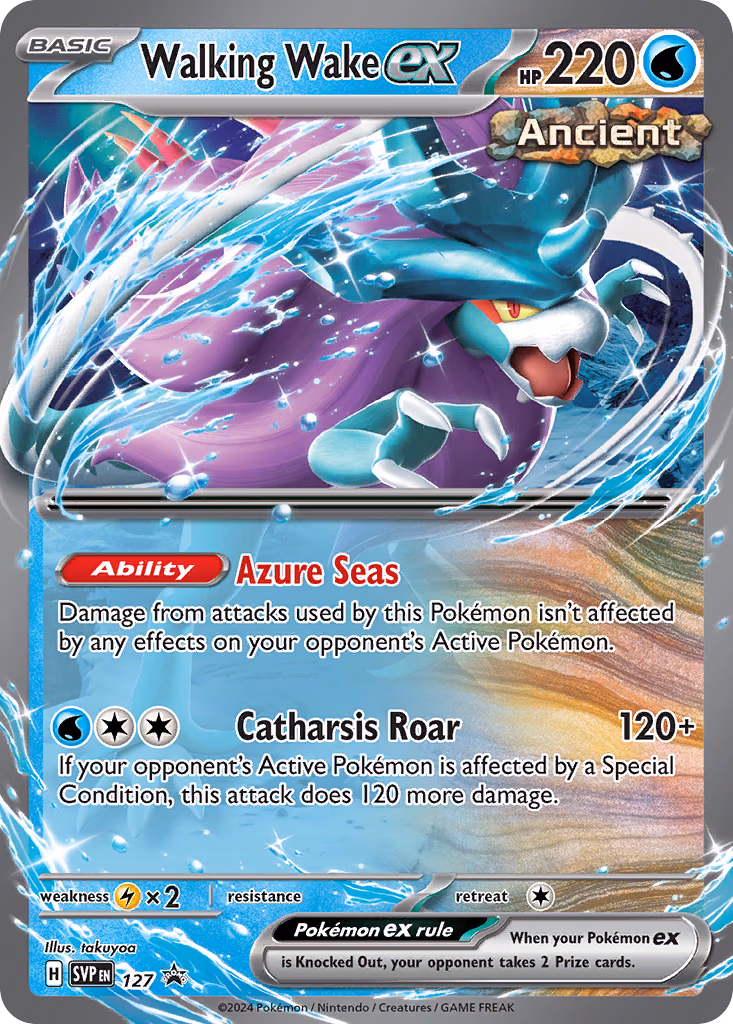Walking Wake ex Pokemon card (127, Scarlet & Violet Black Star Promos)