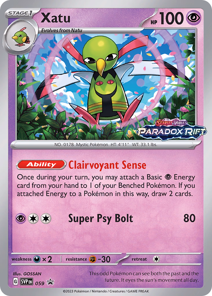 Xatu Pokemon card (059, Scarlet & Violet Black Star Promos)