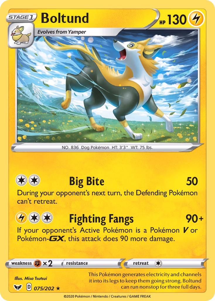 Boltund Pokemon card (075/202, Sword & Shield)