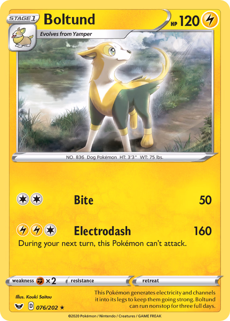 Boltund Pokemon card (076/202, Sword & Shield)