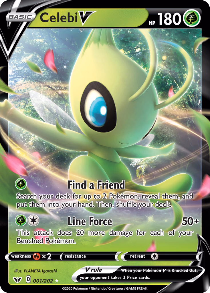 Celebi V Pokemon card (001/202, Sword & Shield)