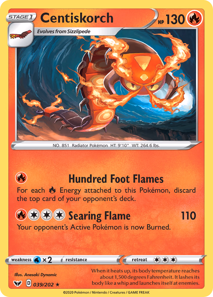 Centiskorch Pokemon card (039/202, Sword & Shield)