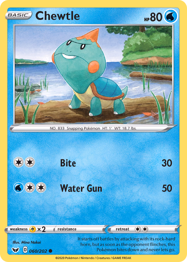 Chewtle Pokemon card (060/202, Sword & Shield)