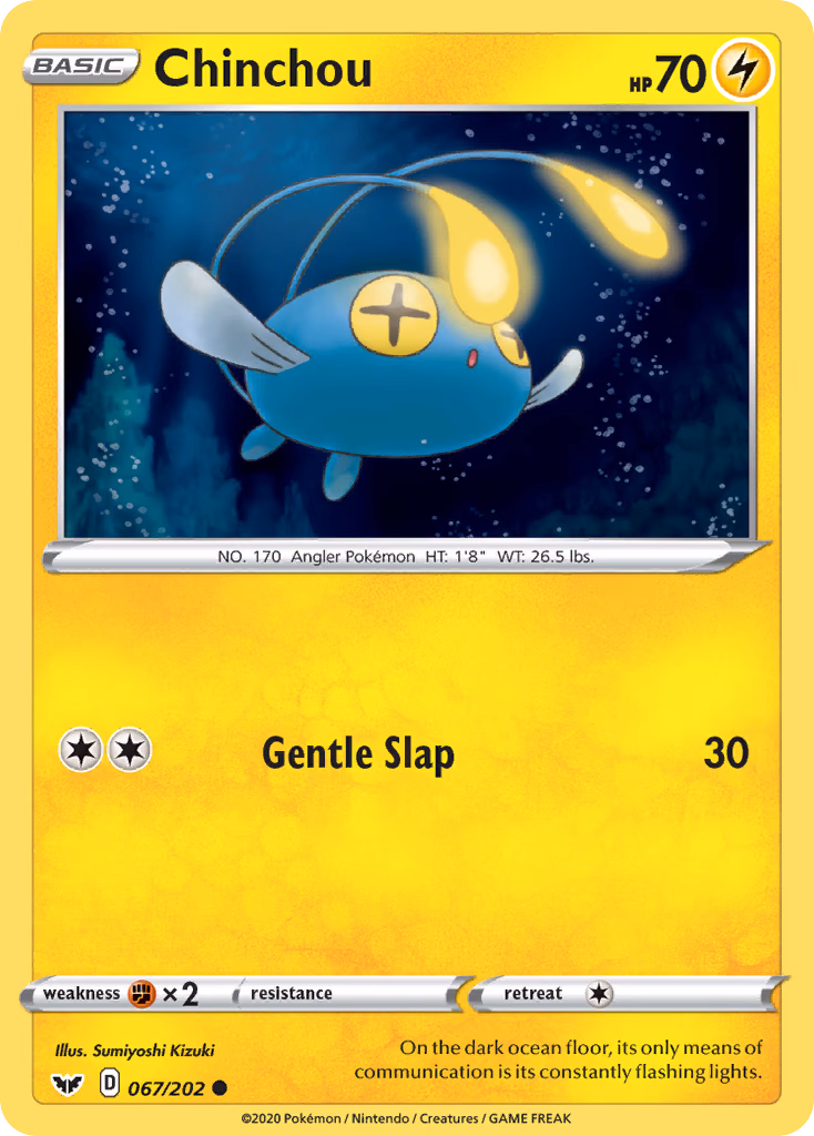Chinchou Pokemon card (067/202, Sword & Shield)