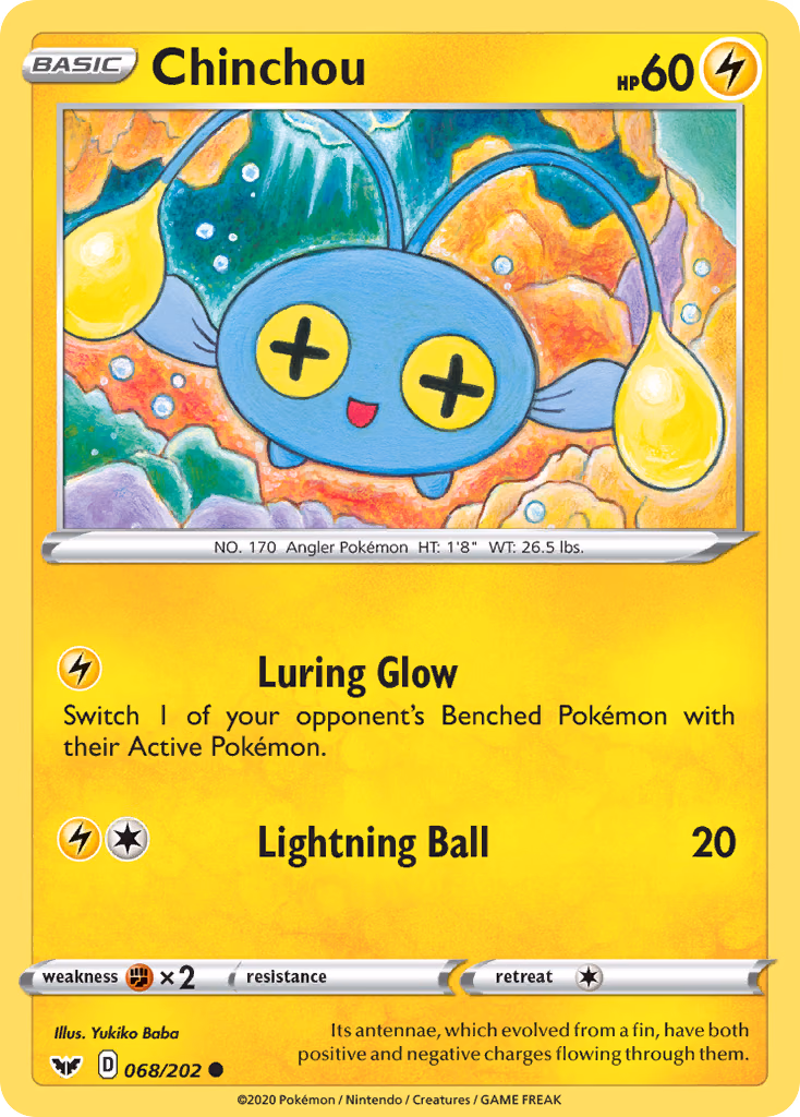 Chinchou Pokemon card (068/202, Sword & Shield)