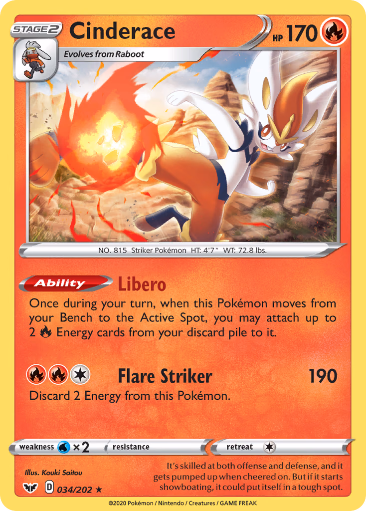 Cinderace Pokemon card (034/202, Sword & Shield)