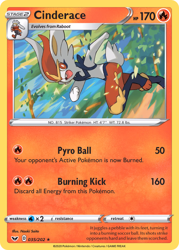 Cinderace Pokemon card (035/202, Sword & Shield)