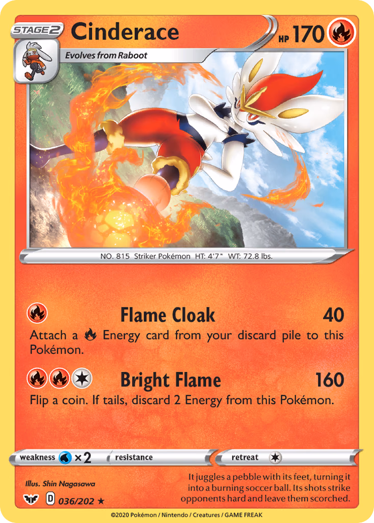 Cinderace Pokemon card (036/202, Sword & Shield)