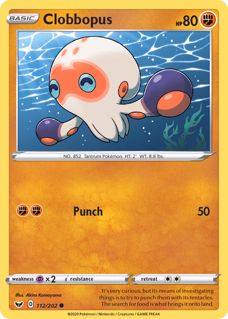 Clobbopus Pokemon card (112/202, Sword & Shield)