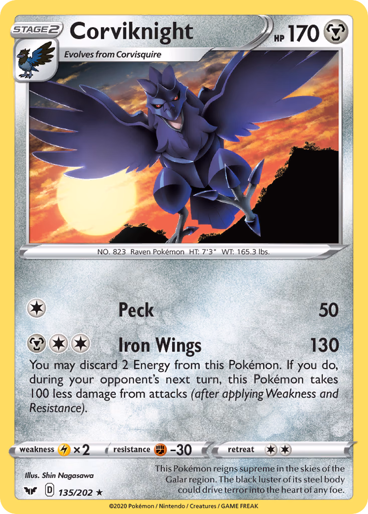 Corviknight Pokemon card (135/202, Sword & Shield)