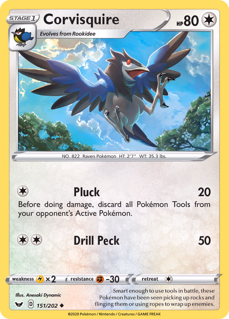 Corvisquire Pokemon card (151/202, Sword & Shield)