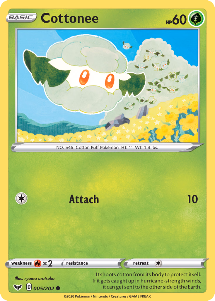 Cottonee Pokemon card (005/202, Sword & Shield)