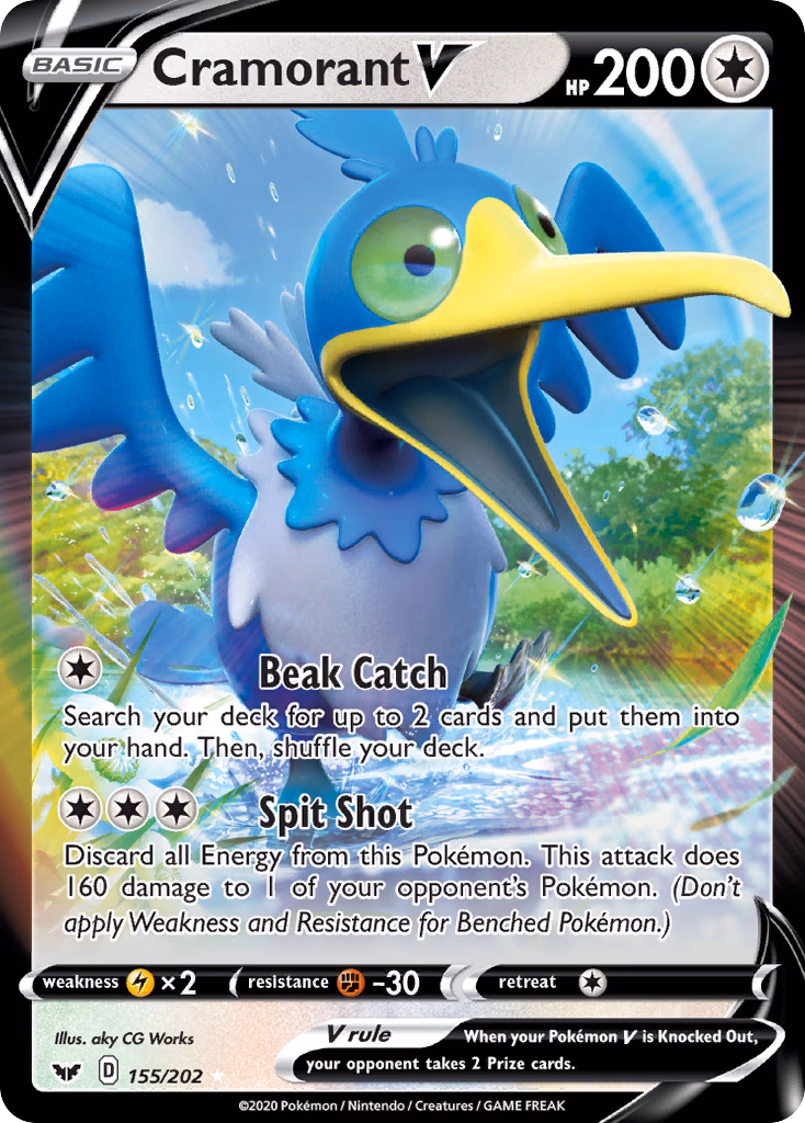 Cramorant V Pokemon card (155/202, Sword & Shield)