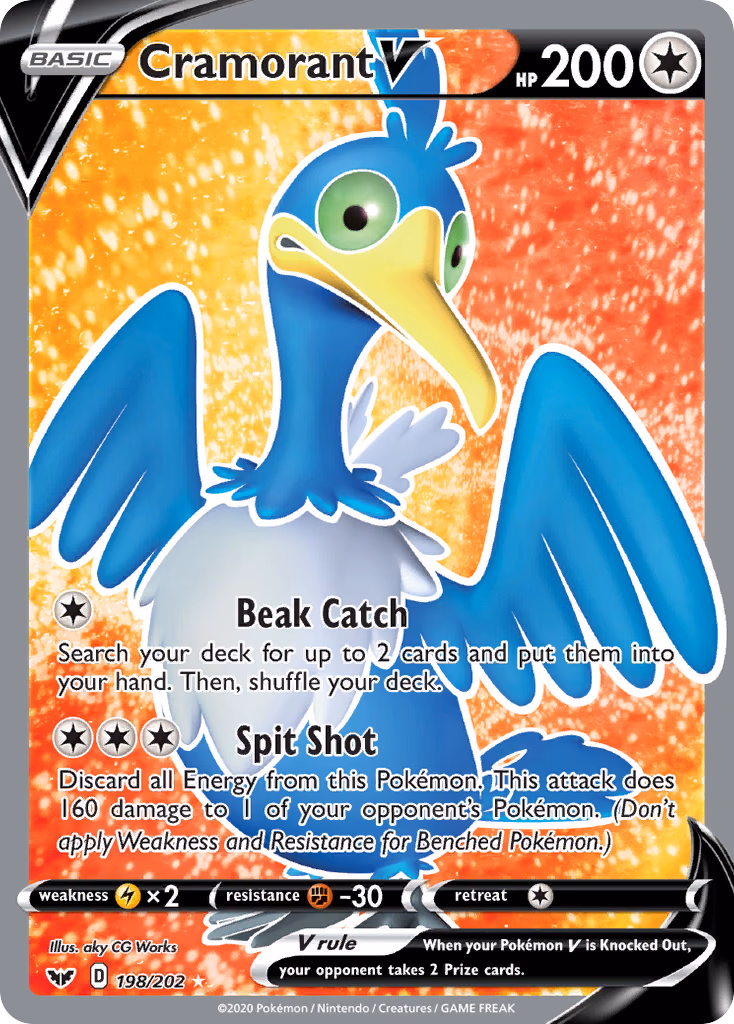 Cramorant V Pokemon card (198/202, Sword & Shield)