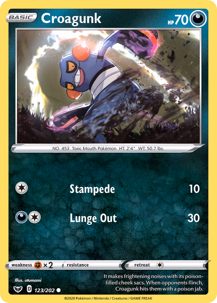 Croagunk Pokemon card (123/202, Sword & Shield)
