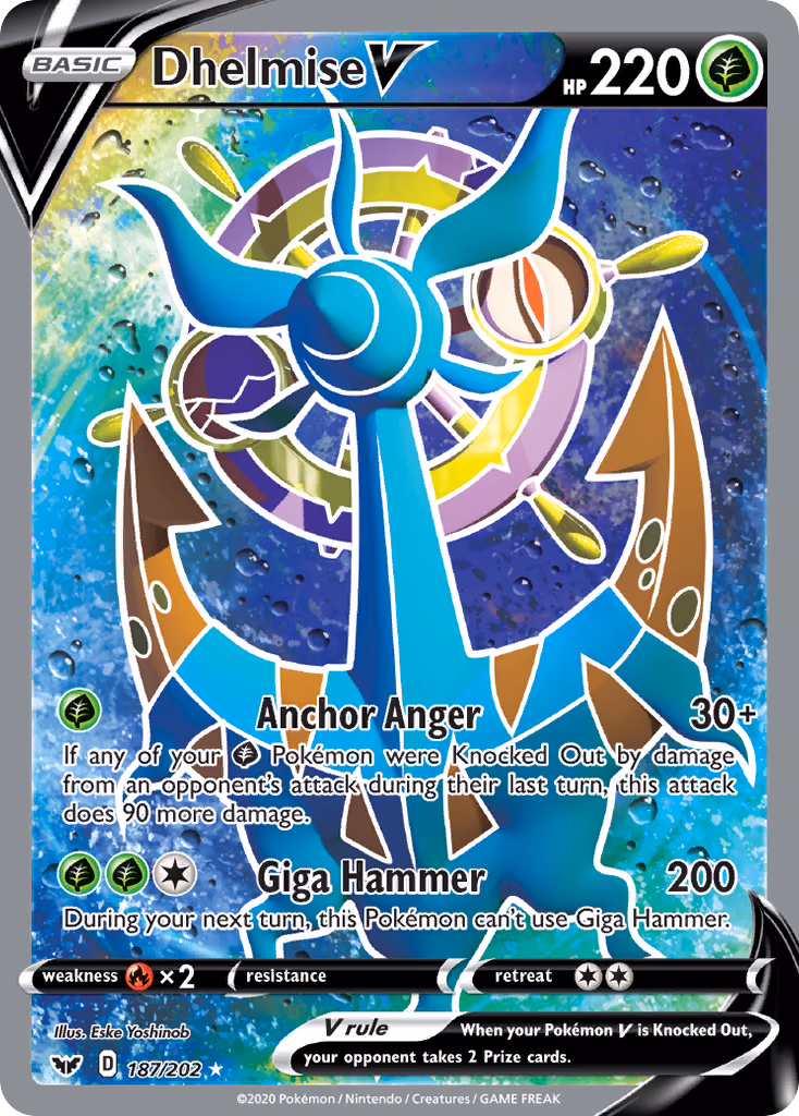 Dhelmise V Pokemon card (187/202, Sword & Shield)