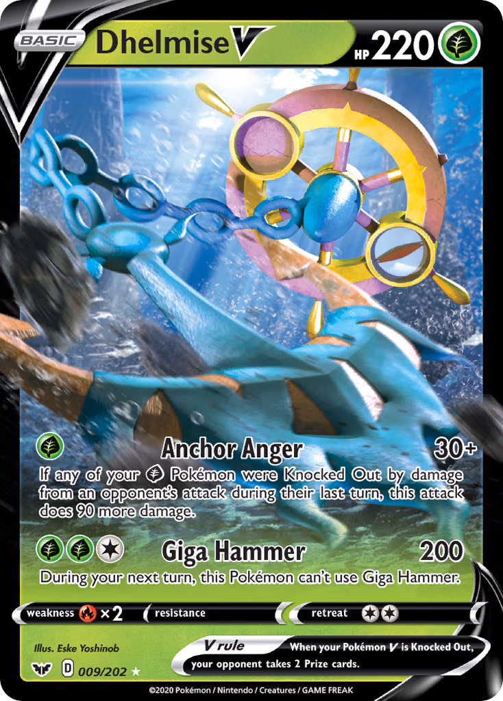 Dhelmise V Pokemon card (009/202, Sword & Shield)