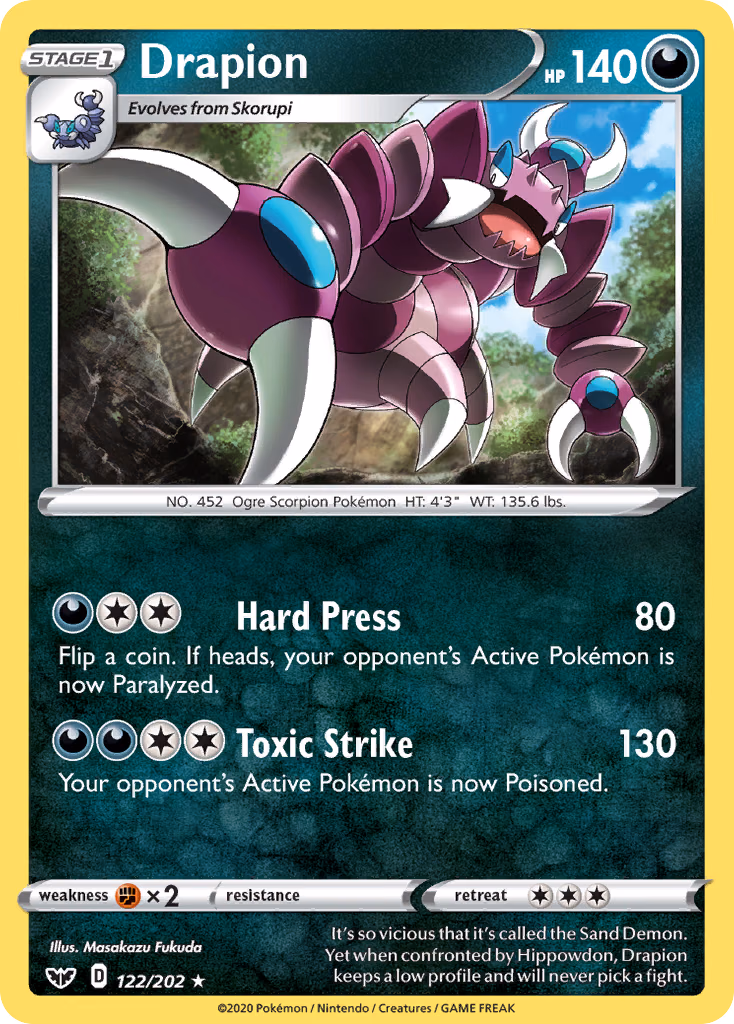 Drapion Pokemon card (122/202, Sword & Shield)