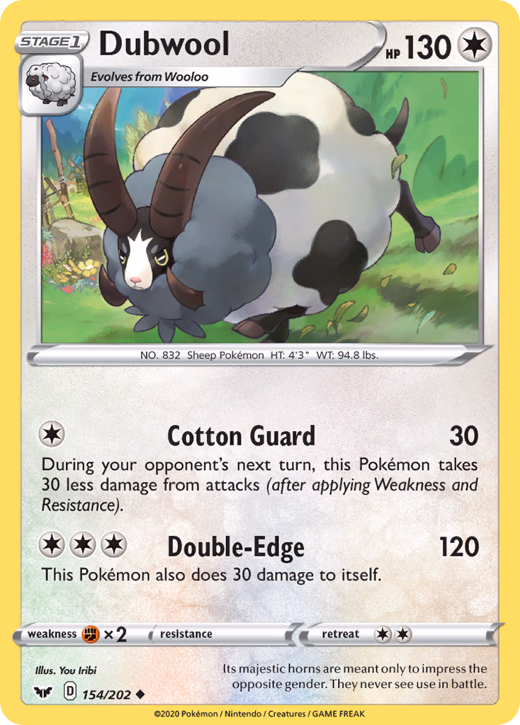 Dubwool Pokemon card (154/202, Sword & Shield)