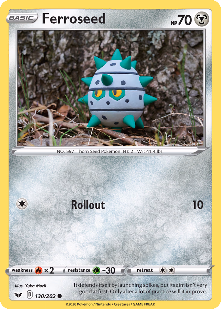 Ferroseed Pokemon card (130/202, Sword & Shield)