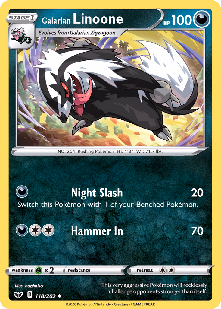 Galarian Linoone Pokemon card (118/202, Sword & Shield)