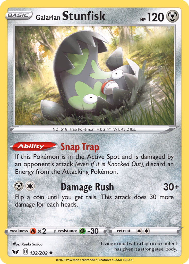 Galarian Stunfisk Pokemon card (132/202, Sword & Shield)