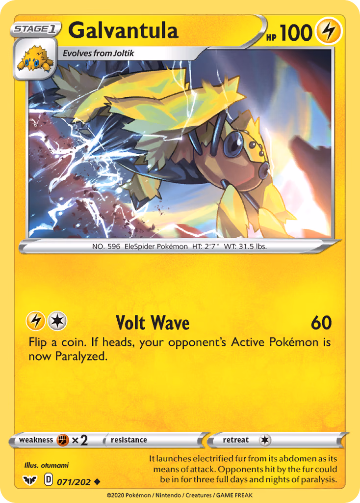 Galvantula Pokemon card (071/202, Sword & Shield)
