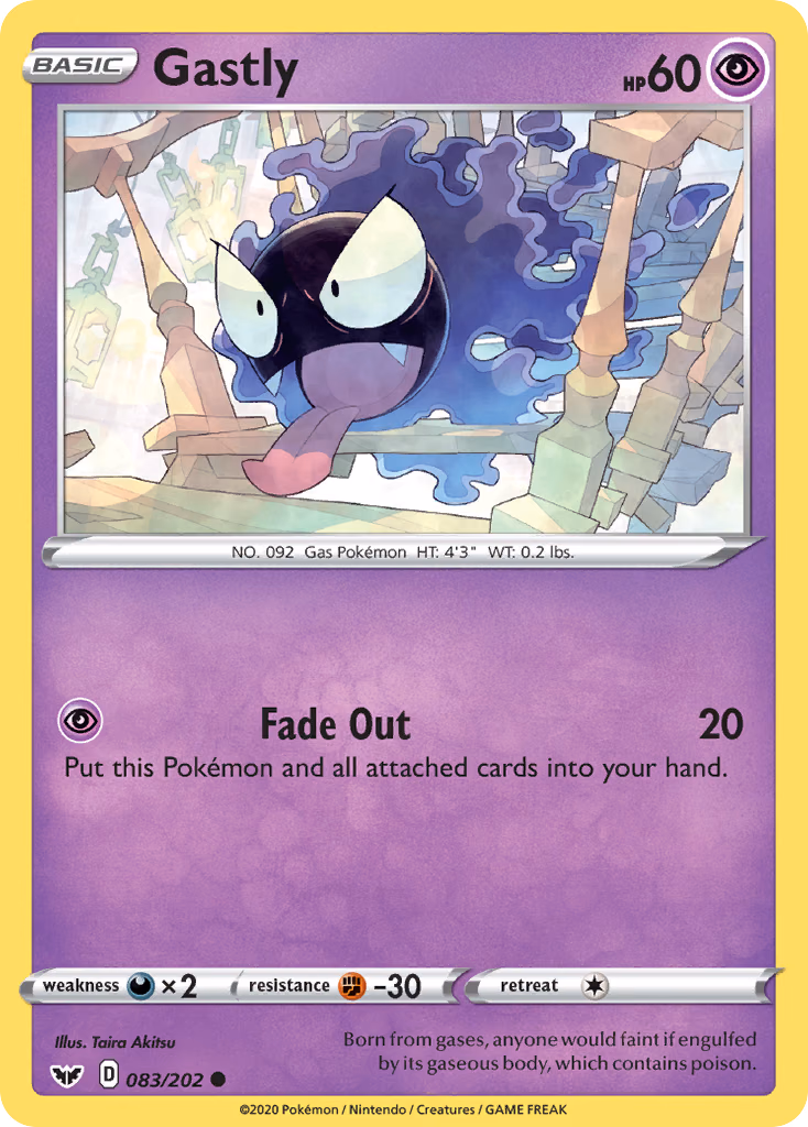 Gastly Pokemon card (083/202, Sword & Shield)