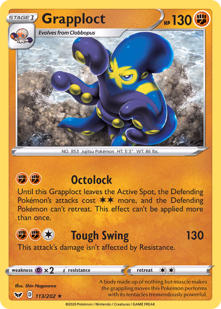 Grapploct Pokemon card (113/202, Sword & Shield)