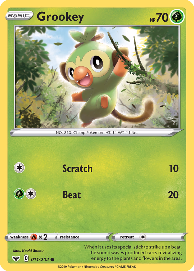 Grookey Pokemon card (011/202, Sword & Shield)