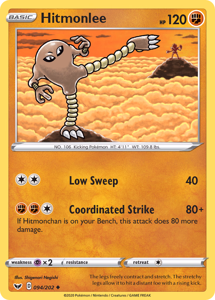 Hitmonlee Pokemon card (094/202, Sword & Shield)