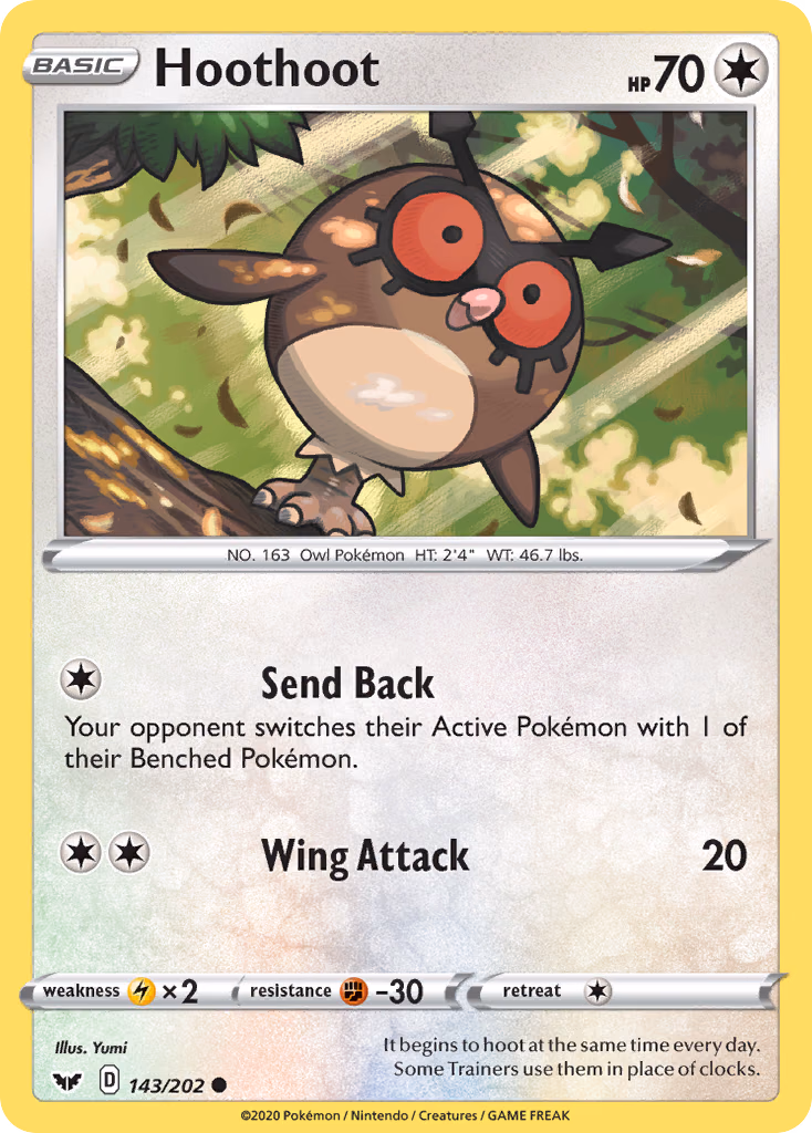 Hoothoot Pokemon card (143/202, Sword & Shield)